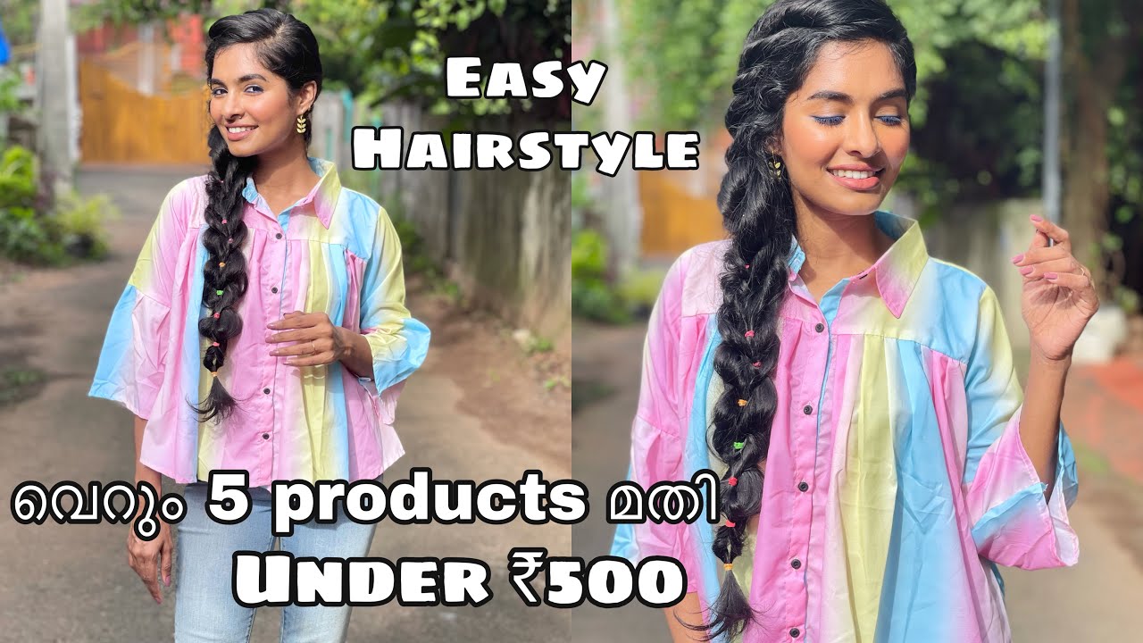 5 products easy makeup&hairstyle|Under ₹500|No brushes|No heat easy braided hairstyle|Asvi Malayalam