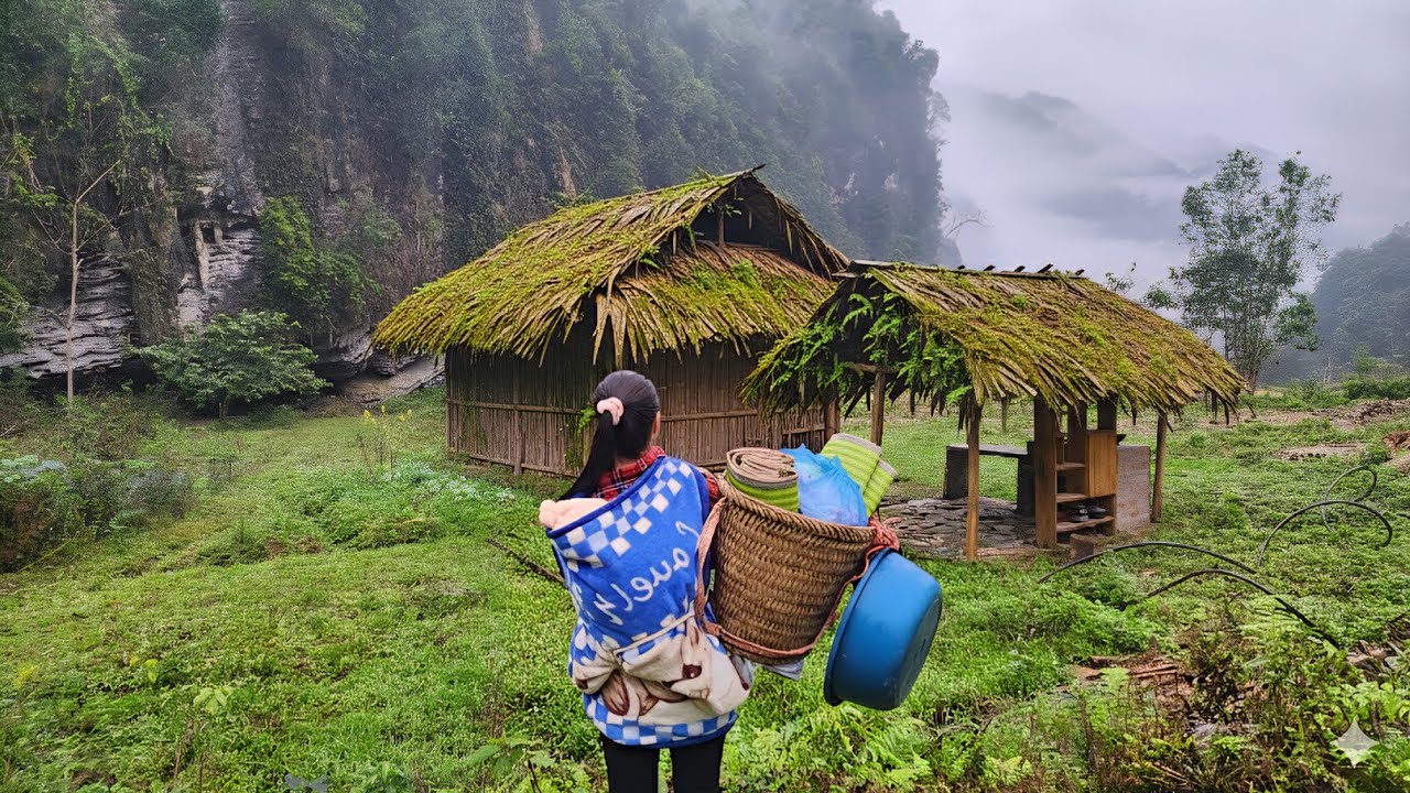 A single mother has recovered, Cleaned up the abandoned bamboo house, And cooked meals for her child