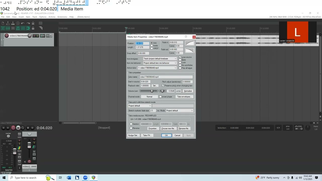 Reaper-taking mp4 and turning it into mp3 and edit as needed with keyboard commands