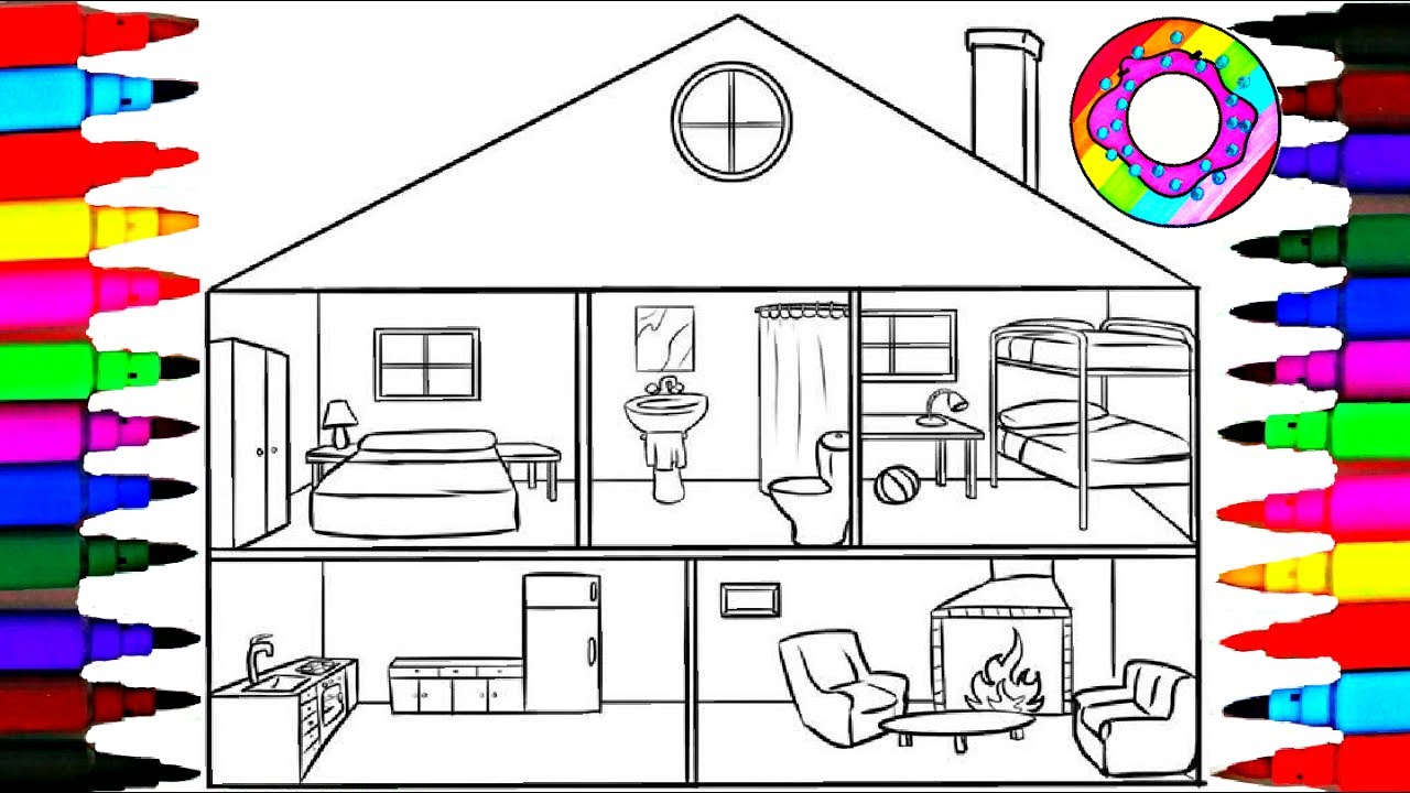 Coloring Pages Bathroom l Bathtub l Bedrooms l Living Room l Kitchen Coloring Drawing Pages