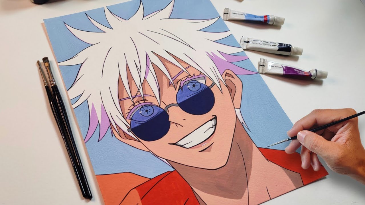Gojo Satoru Drawing | Tutorial Step by Step with Watercolor.😍 (Part- 3)