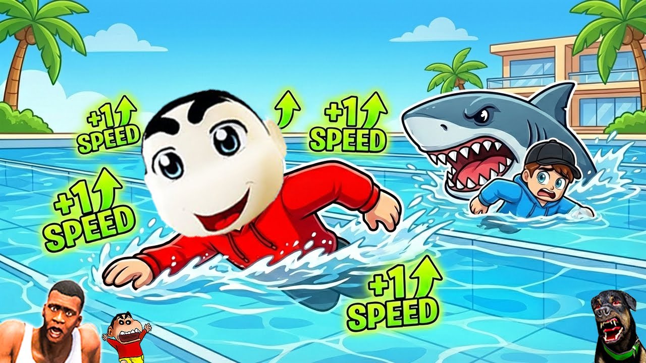 SHINCHAN NOOB vs PRO vs HACKER in +1 SPEED PER SWIM ROBLOX with FRANKLIN & CHOP | DREAM SQUAD