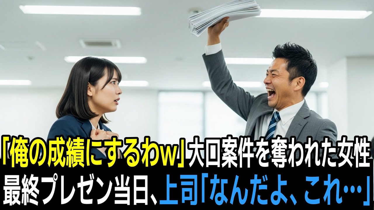 「俺の成績にするわw」念願の大口案件を上司に横取りされた女性。「…どうぞ」→最後のプレゼンが始まった瞬間、上司「ど、どういうことだ…」顔面蒼白に…