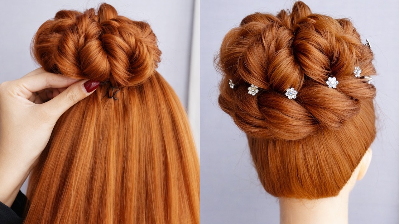 Luxury Bridal Updo Hairstyle | Messy Bun Hairstyle for Long Hair | Easy Hair Idea