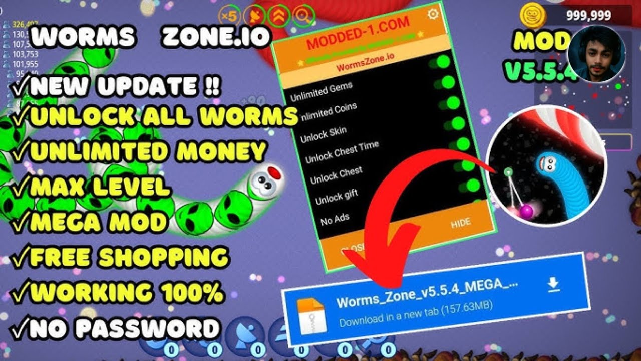 🔥Worms Zone.io MOD APK v5.5.4 | Unlimited Money + All Skins Unlocked | No Password💰🐍