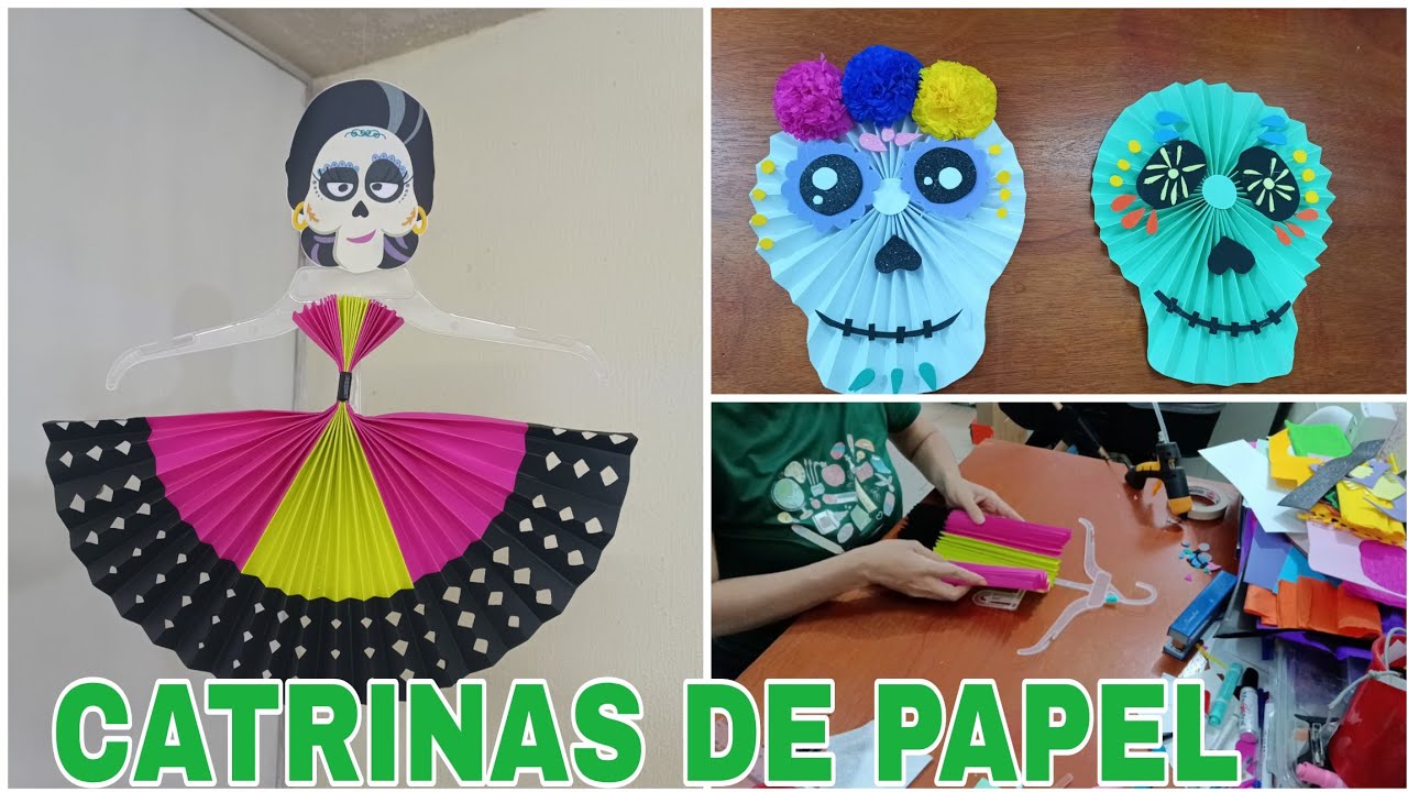 CATRINAS DE PAPEL, PARA DÍA DE MUERTOS CATRINAS CON GANCHO DE ROPA 