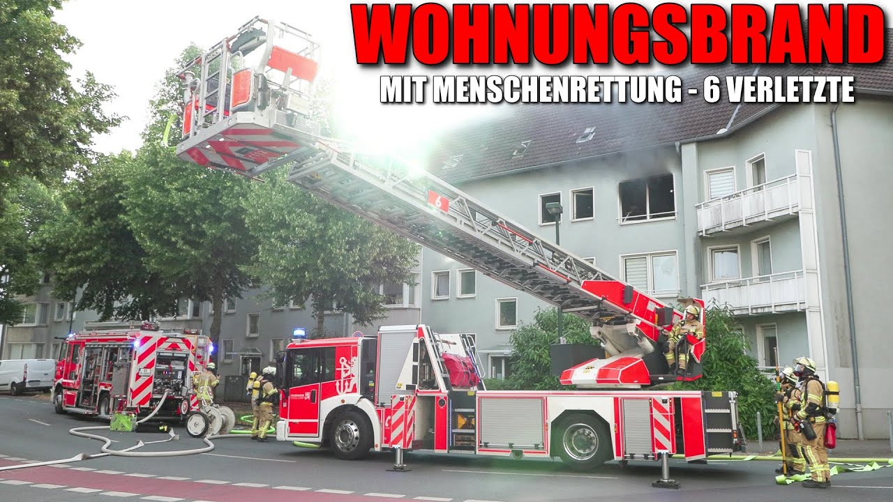 [WOHNUNGSBRAND MIT MENSCHENRETTUNG!] - 5 Personen gerettet - 6 Verletzte - Feuerwehr Düsseldorf -