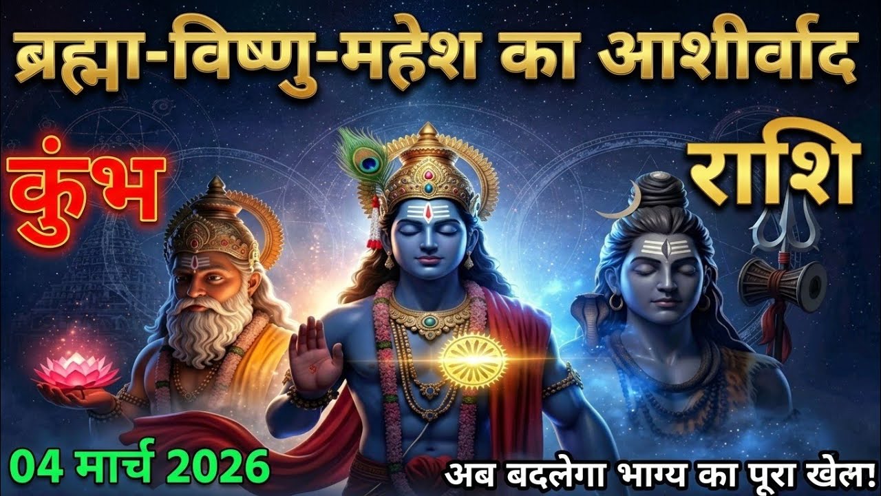 कुंभ राशि, 04 मार्च 2026 ब्रह्मा-विष्णु-महेश का आशीर्वाद अब बदलेगा भाग्य का पूरा खेल।