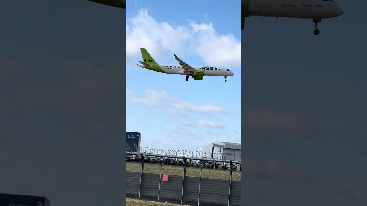 Air Baltic OS453 Airbus A320-300 YL-ABU Landing Heathrow 27R VIE to LHR #airbaltic #a220 #shorts