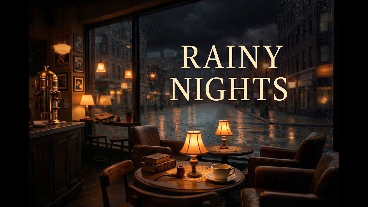 1940s Cozy Coffee Shop – Rainy Night Jazz | Smoky Saxophone Ambience (1 Hour)