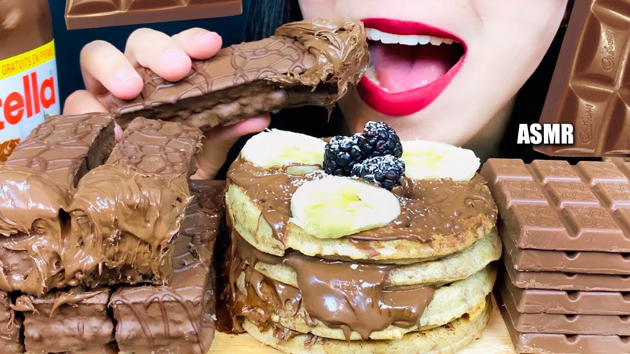 ASMR NUTELLA, CHOCOLATE, EGGOS, CAKES  누텔라 크레이프 롤 | LaniEats ASMR