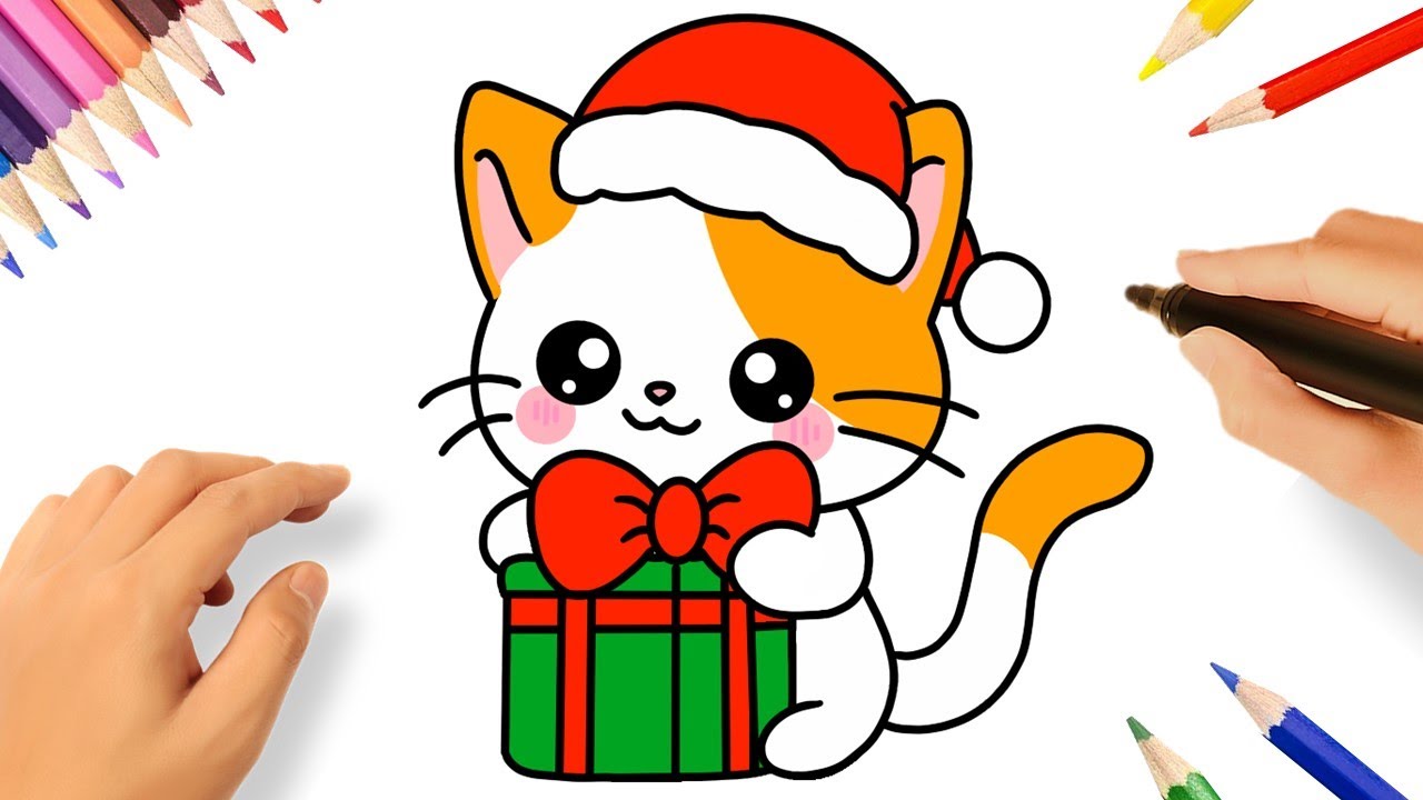 CÓMO DIBUJAR UN GATITO DE NAVIDAD KAWAII 😻🎄❤️ DIBUJOS DE NAVIDAD