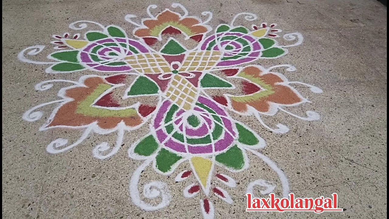 💠மார்கழி மாத கலர் கோலம்💠5*3 dots பெரிய ரங்கோலி கோலம் l💠பொங்கல் கோலம்💠 💠flower rangoli💠laxkolangal💠