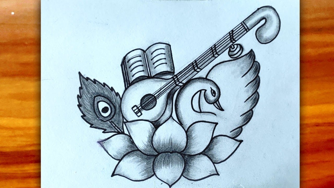 Saraswati Puja 2026|How To Draw Lotus Flower|Hans With Bina Drawing l Saraswati Maa Drawing |chitra