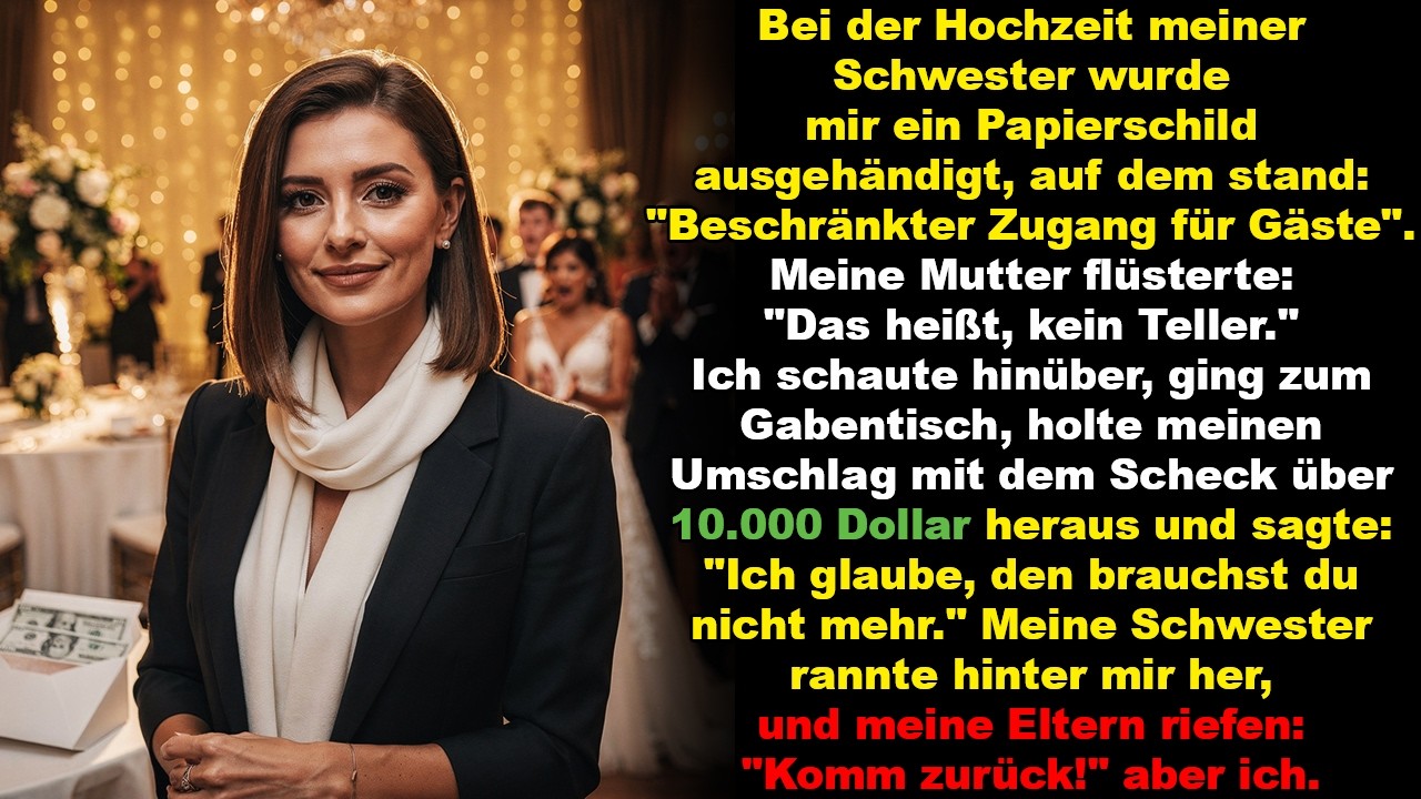 Bei der Hochzeit meiner Schwester wurde mir ein Papierschild ausgehändigt, auf dem stand ...