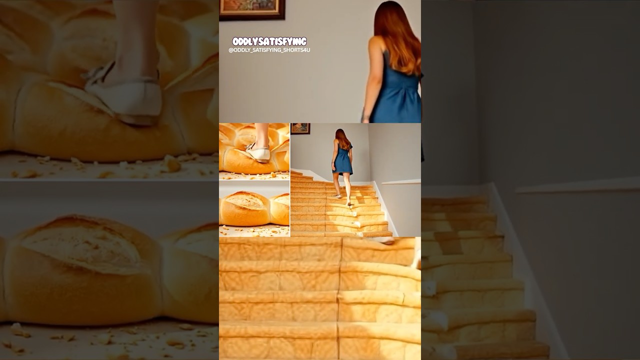 4K AI ASMR Walking on Giant Squishy Bread Stairs  Ultra Realistic, No Talk, Oddly Satisfying (60FPS)