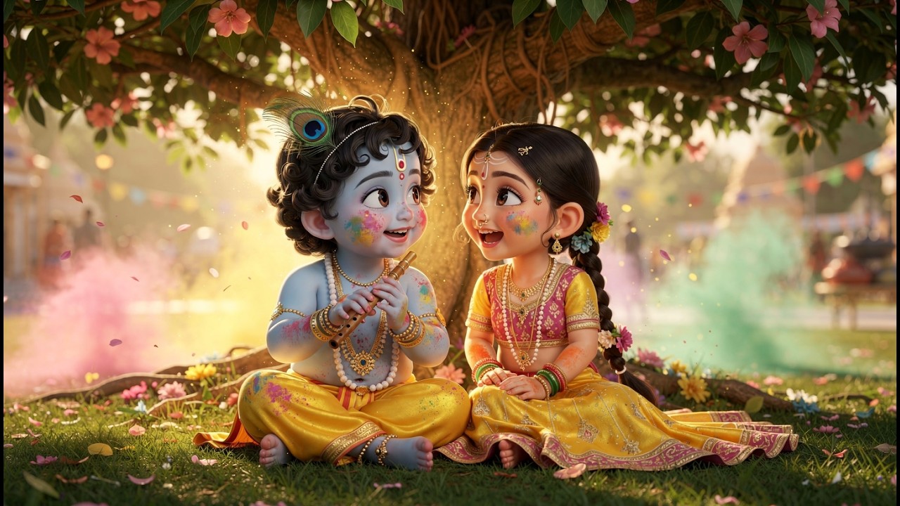 Little Krishna Holi Special 🌸 | Radha Krishna Kids Story with Music | Vrindavan Holi Animation
