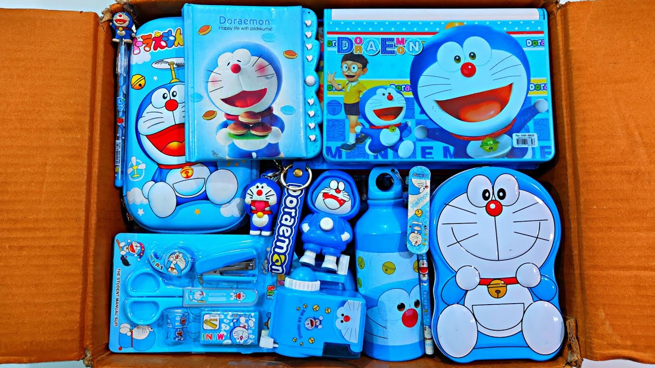Biggest Doraemon Stationery items 📚, Pencil box, Notebook, Piggy bank, School kit, Sharpener, Pouch