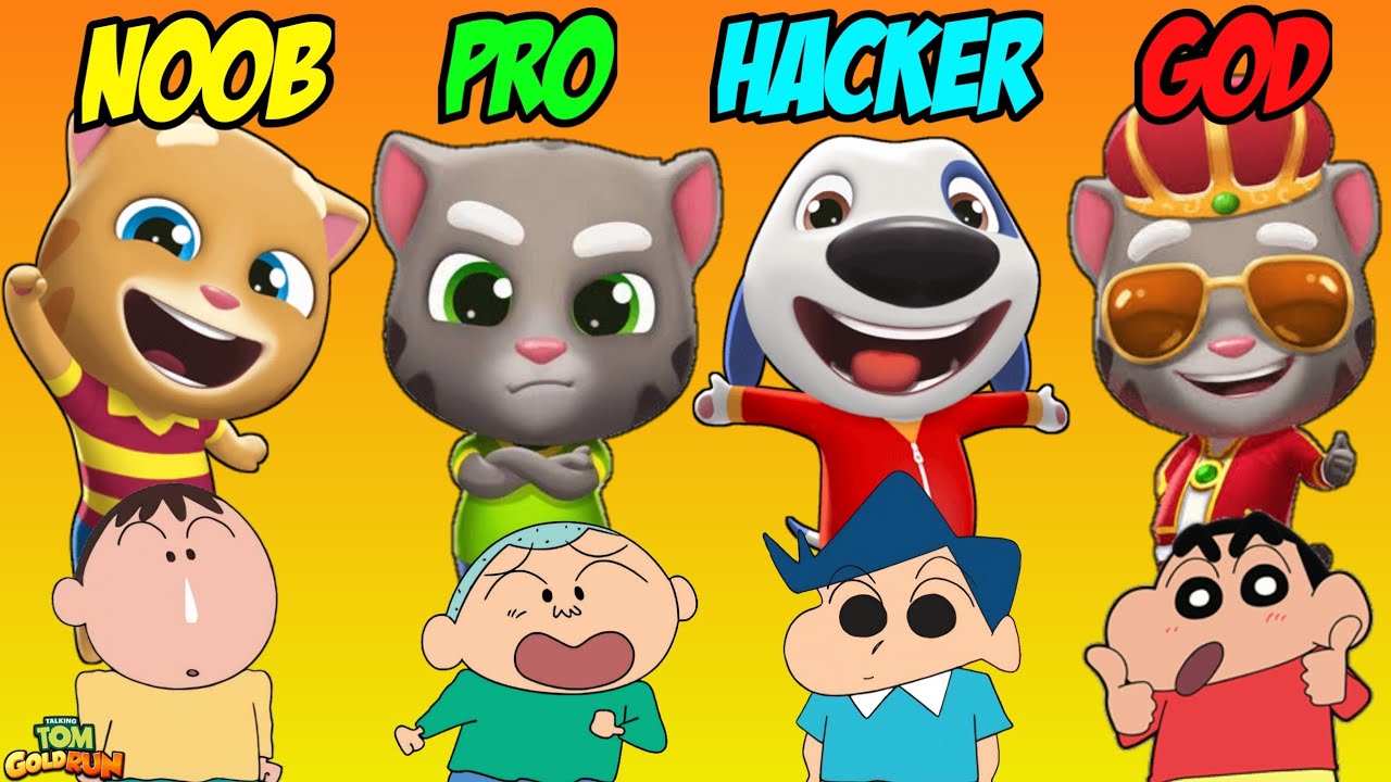 NOOB vs PRO vs HACKER vs GOD in Talking tom gold run with shinchan and his friends 😂
