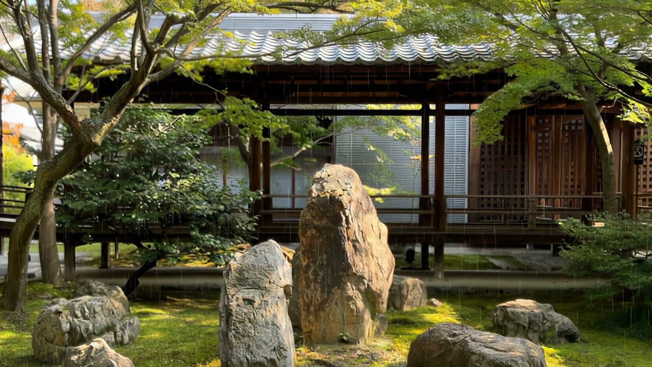 2 hour Sunshower in a Zen Garden 🌦️🌿 Kyoto Rain & Birds Ambience for Sleep, Meditation & Relaxation