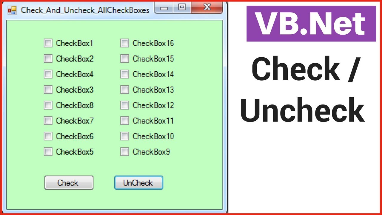 VB.Net - How To Check And unCheck All CheckBox In Form In VB.Net [ With Source Code ]