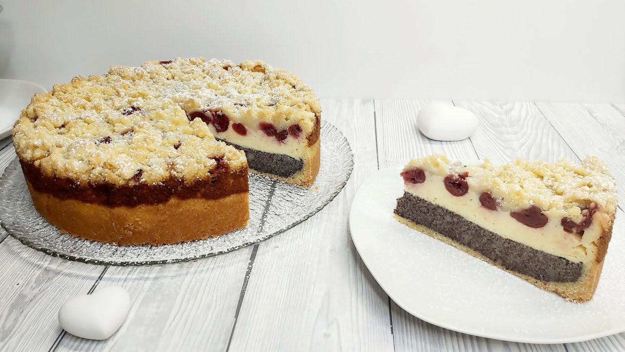Käsekuchen mit Mohn und Kirschen 🍒