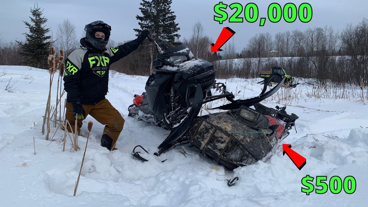 CHEAP vs EXPENSIVE SNOWMOBILE BUSHWHACKING || WATER SKIPPING ENDS BAD