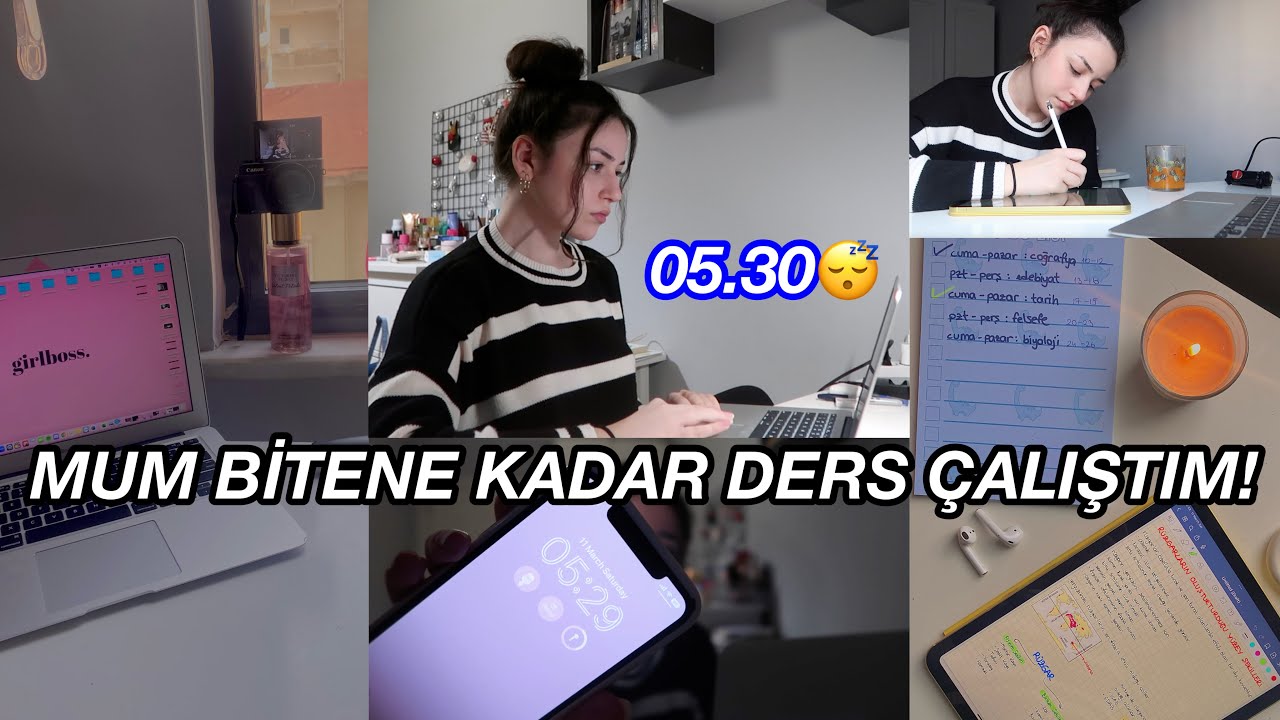 MUM BİTENE KADAR DERS ÇALIŞTIM!🕯 | 05.30'A KADAR UYKUSUZ😴 * mum bitti ama ben de bittim *