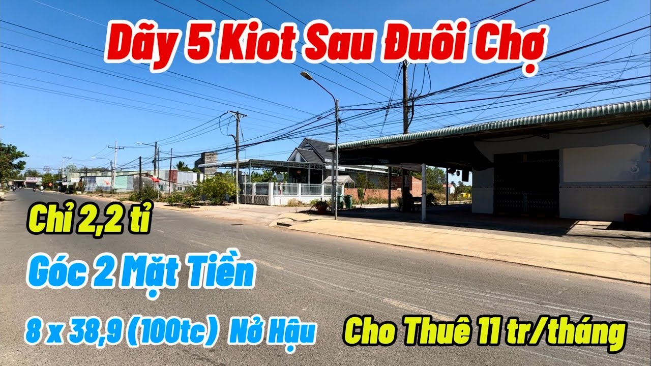 Bán dãy kiot 2 mặt tiền khu trung tâm trường chợ. Có dòng tiền hàng tháng. Chỉ 2,2 tỉ.