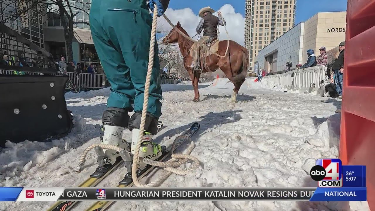 Downtown Salt Lake welcomes horses and skiers in first-ever city Skijoring event