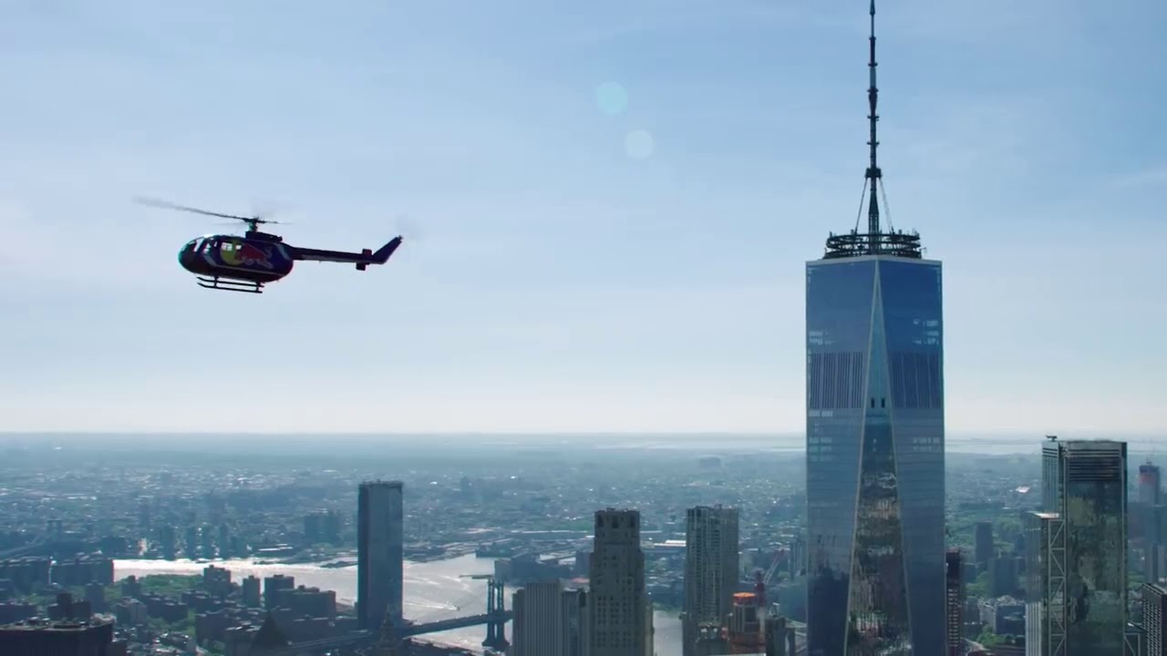 Red Bull Helicopter Flies Upside Down Over New York City
