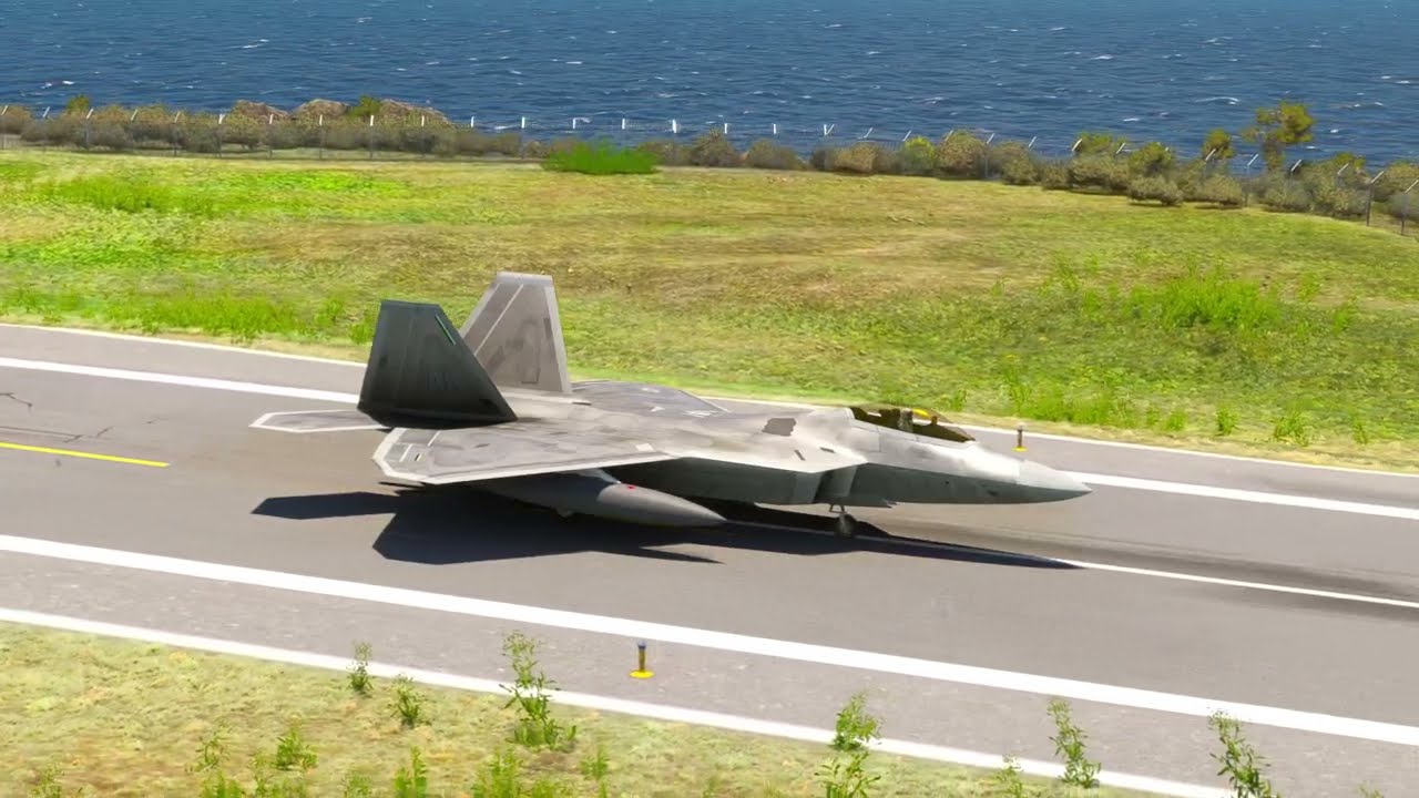Impossible Fly! Fighter Jet F-22 Take Off at Small Airport 