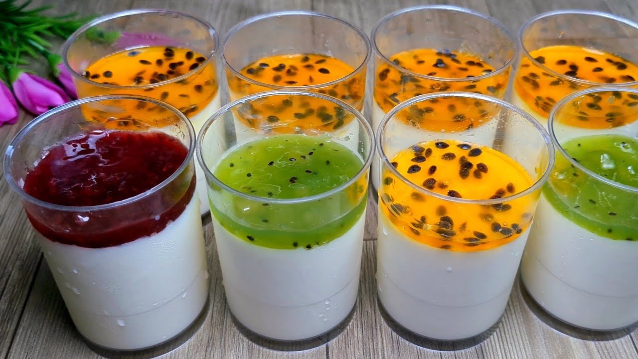 Cách làm Panna Cotta trái cây - pudding chanh dây mịn tan trong miệng không bị cứng - Tú Lê Miền Tây