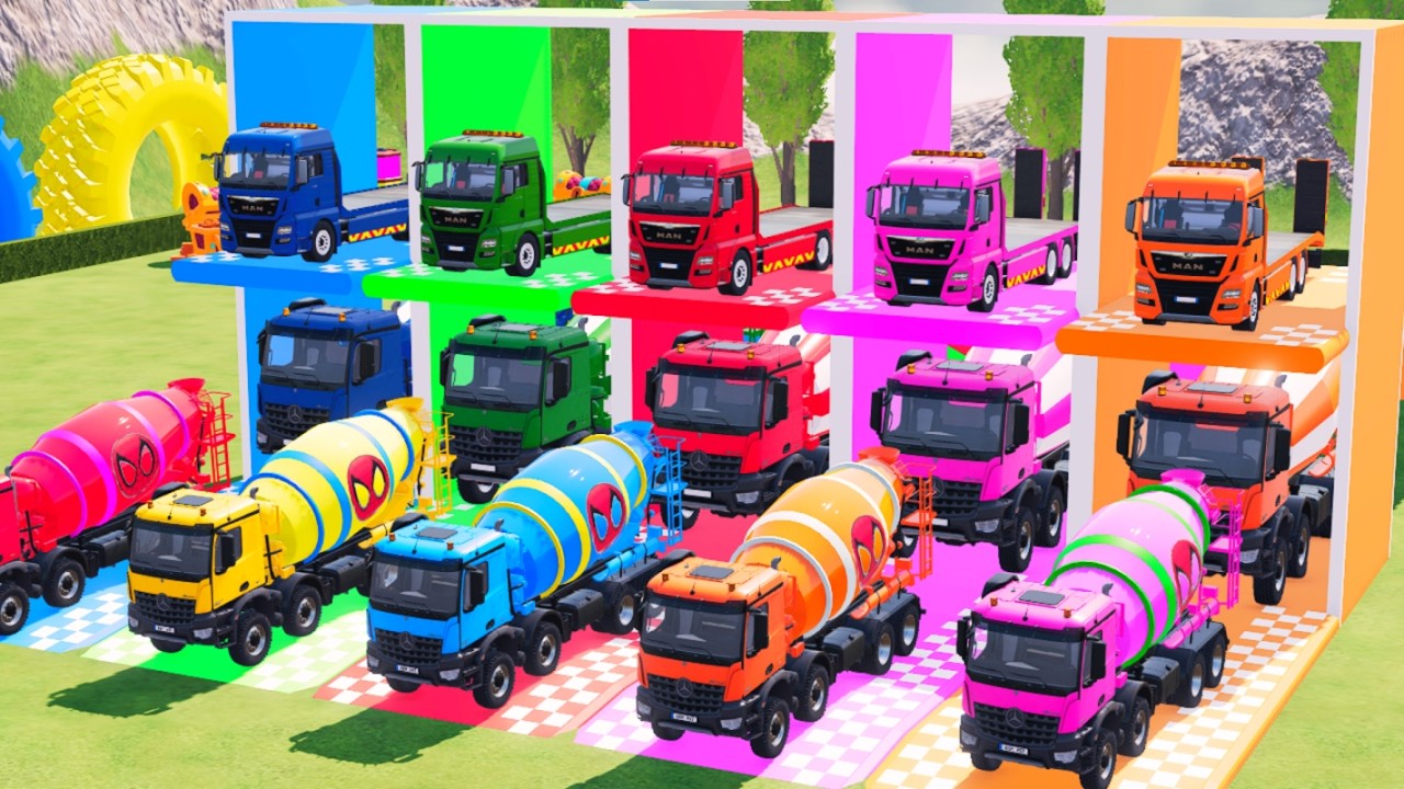 TRANSPORTING ALL CARS, AMBULANCE, POLICE CARS, FIRE TRUCK OF COLORS! WITH TRUCKS! - FS 22