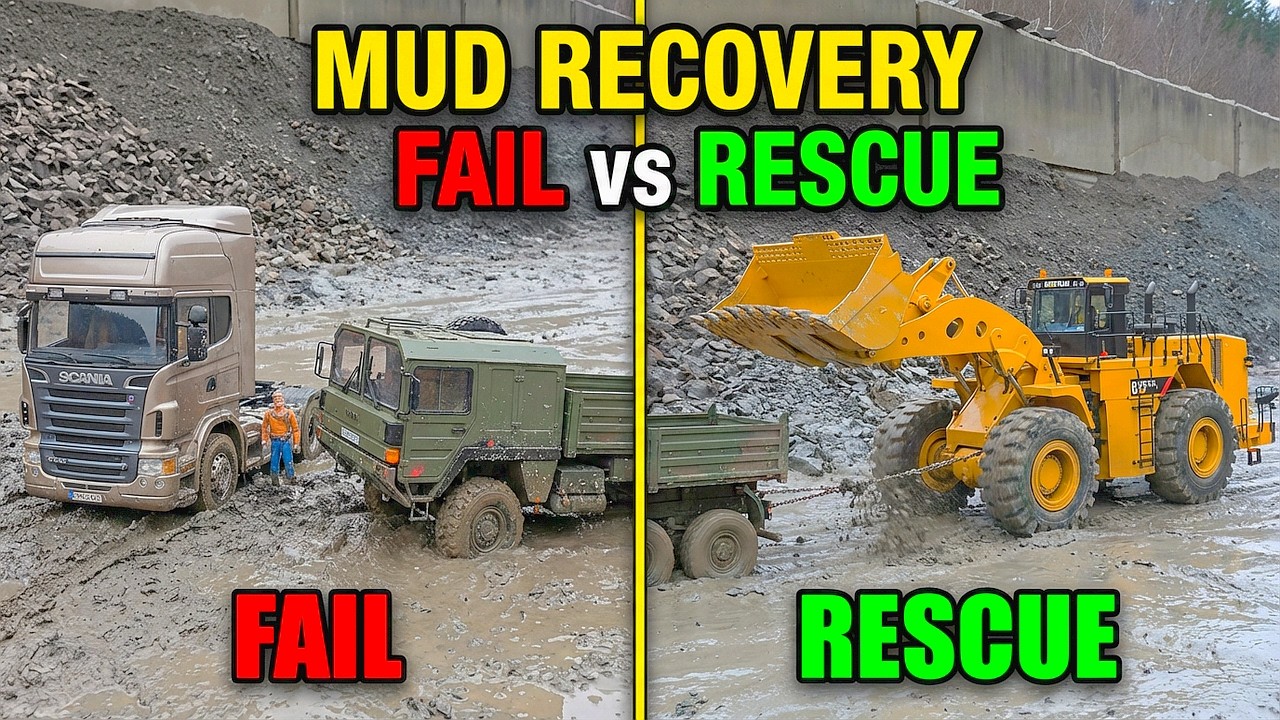 HEAVY RC MUD RECOVERY! Scania R620 Rescue & CAT 6015B 30t Counterweight Fail ! CAT 993K & MAN KAT1