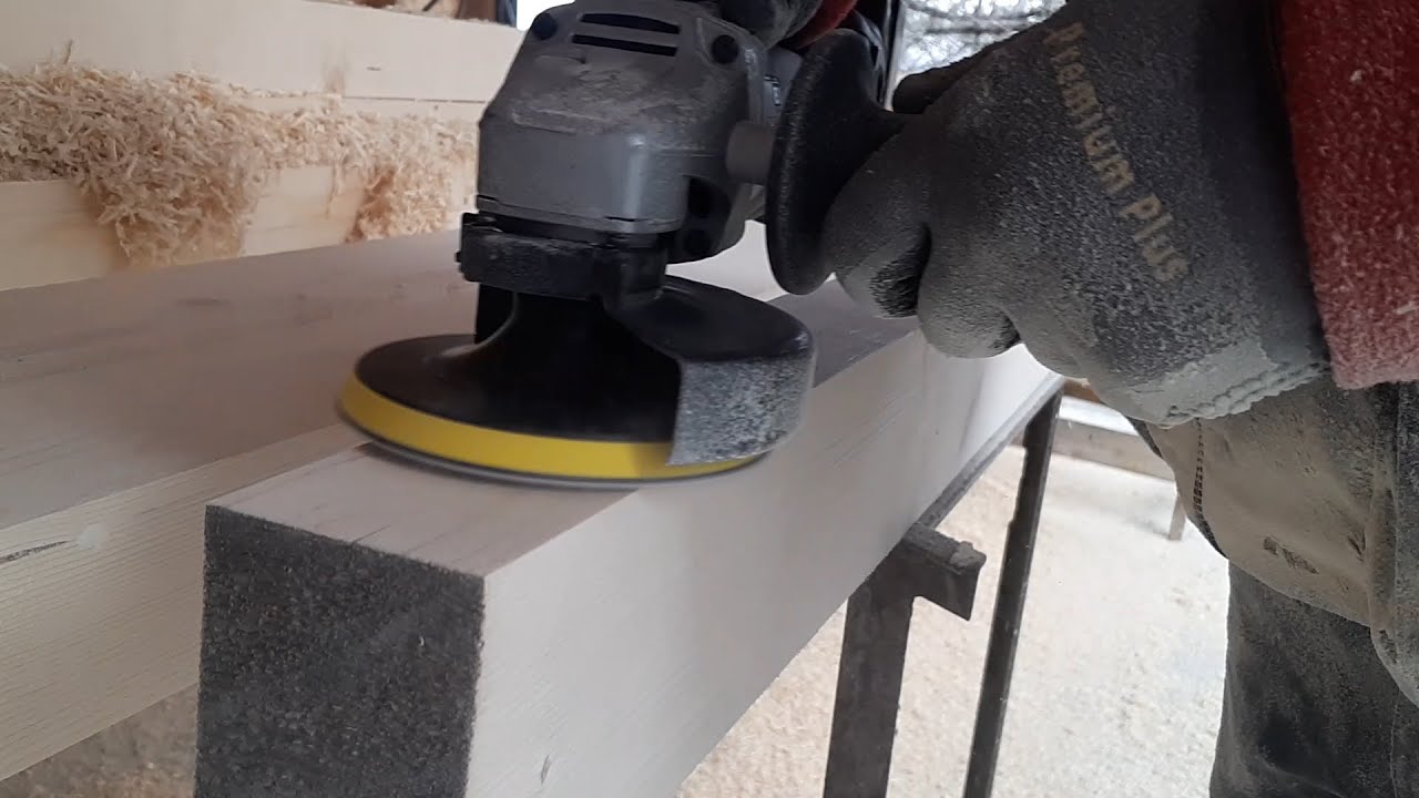 Slefuire grinda din lemn cu panza abraziva granulatie P80 cu Polizorul Unghiular