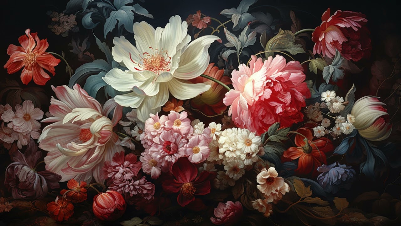 4K Frame TV Art: Vintage Moody Floral Oil Painting | Dark Botanical Still Life TV Screensaver 🌸🖼️✨