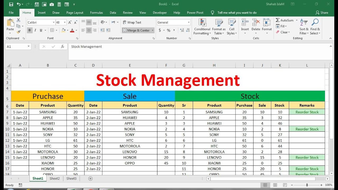 how to make stock maintain in excel&nbsp;sheet | stock Management &nbsp;Software