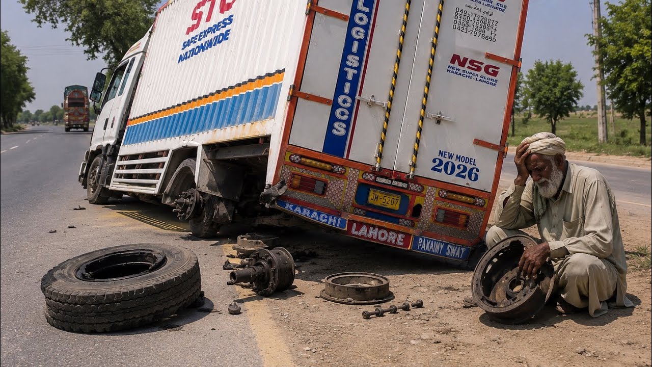Pakistani Truck Axle Collapses on Highway | Huge Loss & Road Destruction