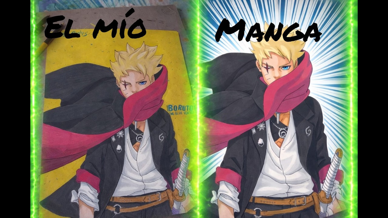 DIBUJANDO a BORUTO con colores escolares del MANGA de BORUTO TWO BLUE VORTEX #art #drawing #anime