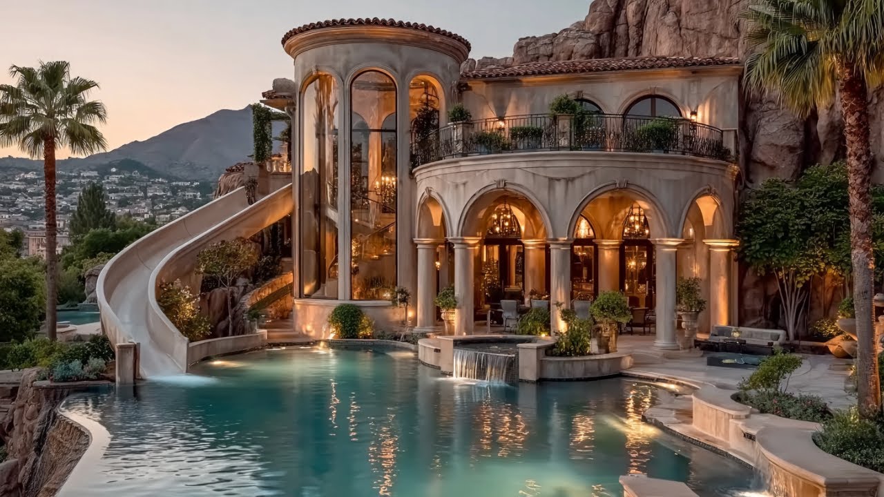 $50M Mediterranean Villa with Pool Slide & Cliffside Views | Luxury Estate Tour