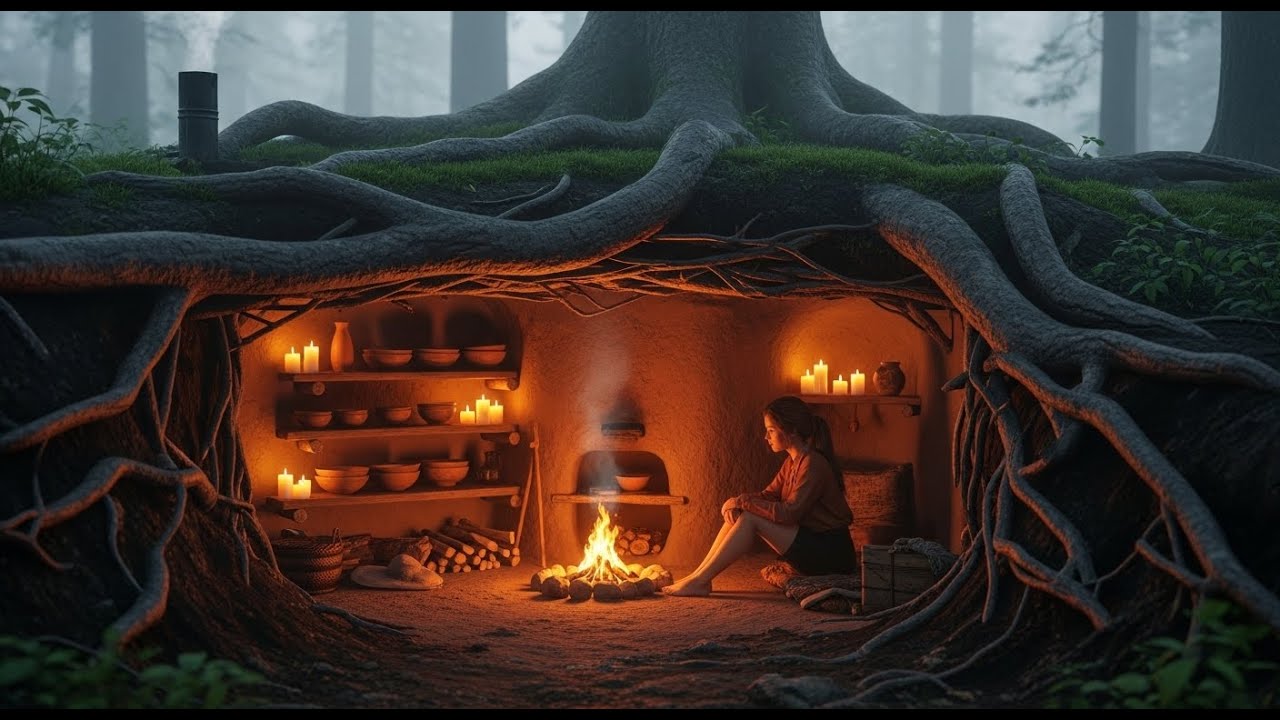 Building Underground a Hidden Shelter  | Warm and Cozy Dugout. Bushcraft Survival