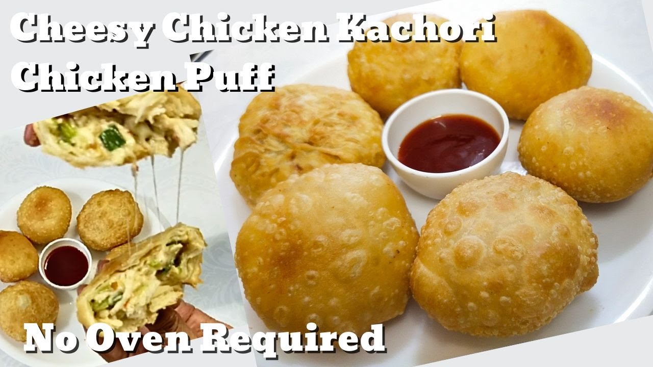 Cheesy Chicken Kachori | Chicken Puff without Oven | How to make Crispy Chicken Kachori/Puff at Home