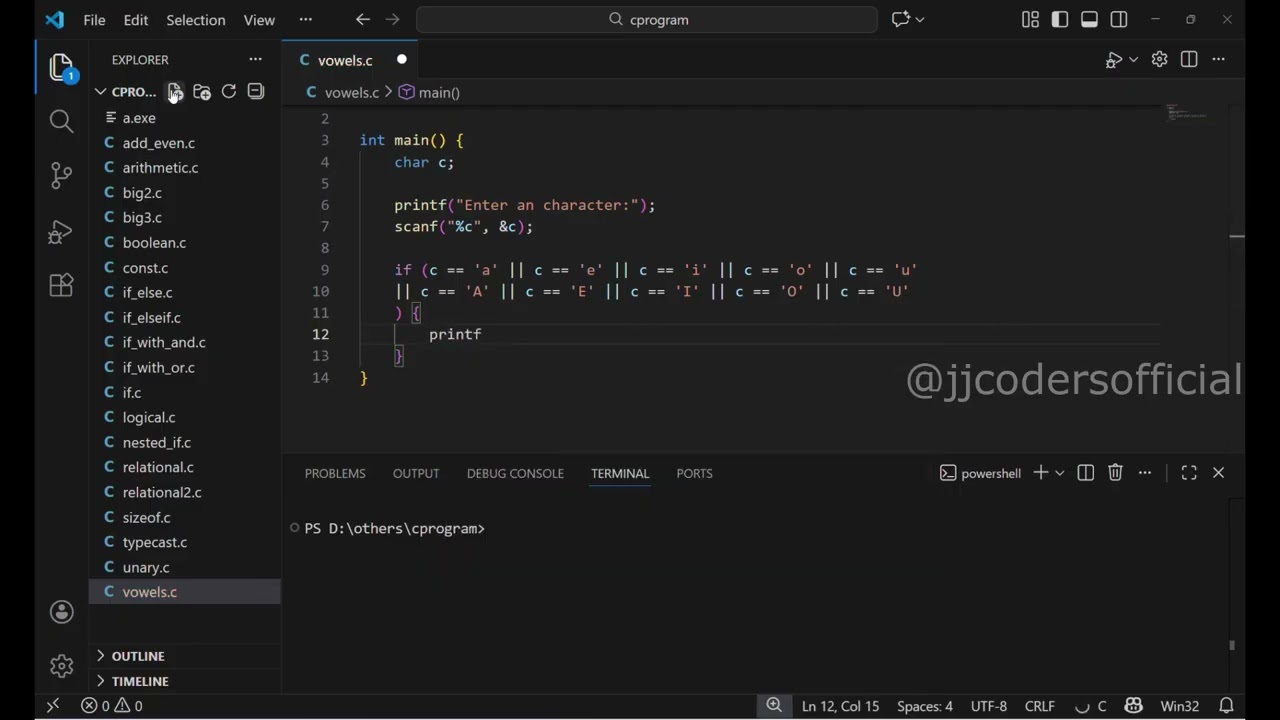 Check the input character is vowel or consonant using if else with logical || (or) operator