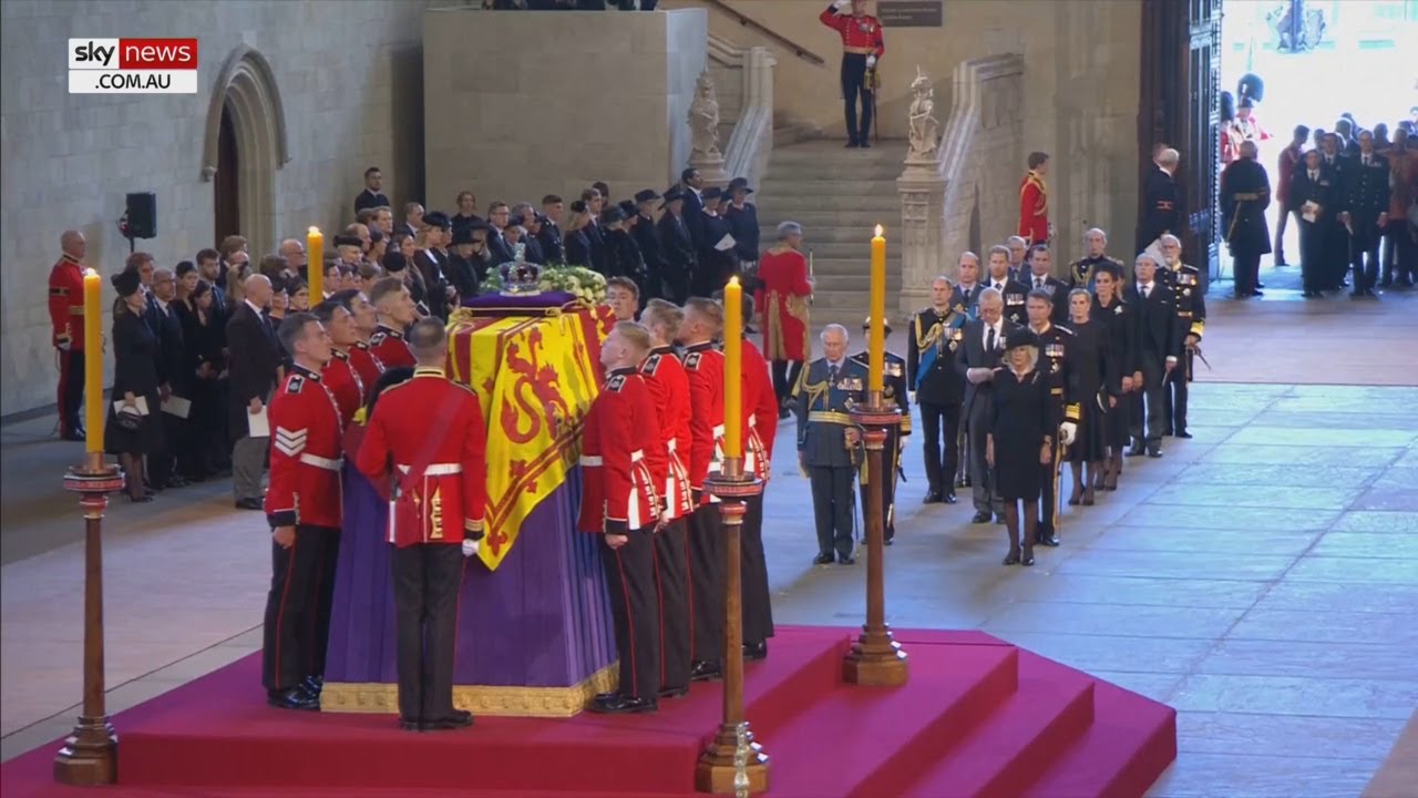The Queen’s coffin lying in state at Westminster Hall