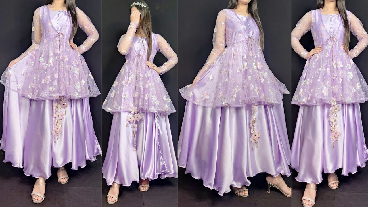 Party wear peplum gown cutting and stitching/ umbrella gown cutting/ peplum dress/ shrug cutting