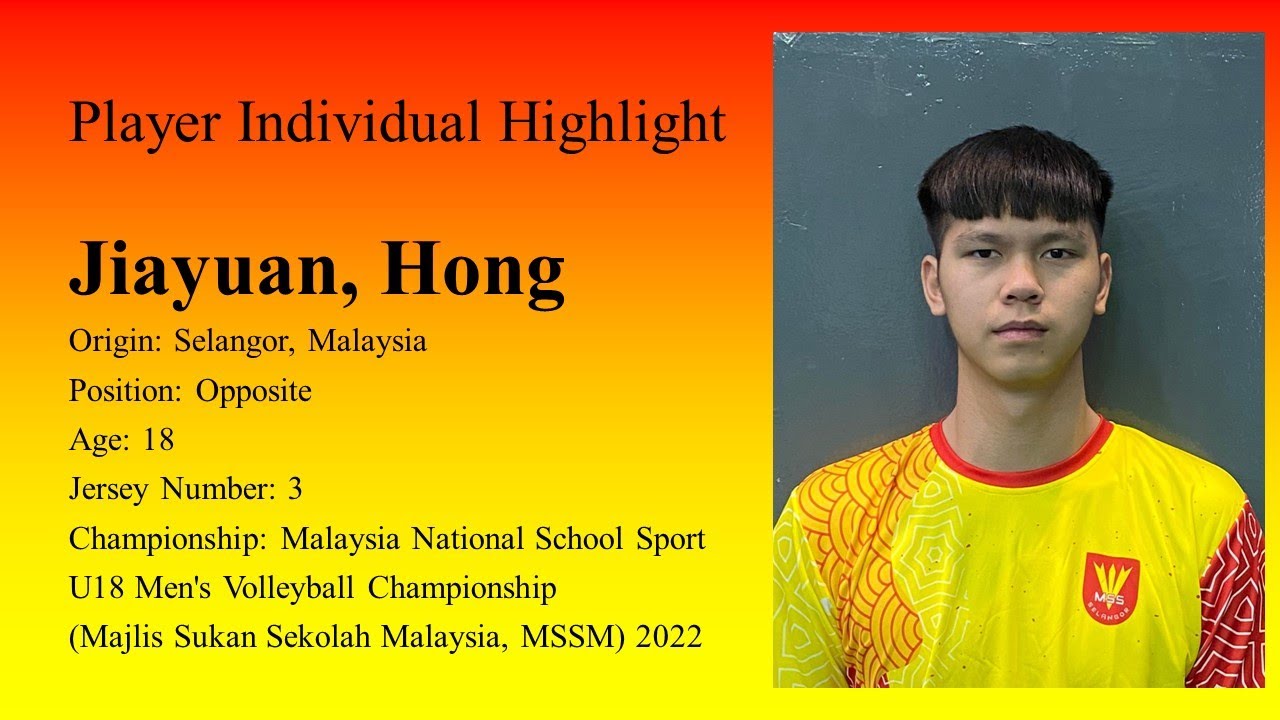 MSSM 2022 U18 Men's Volleyball Selangor Opposite Jiayuan Hong Highlight