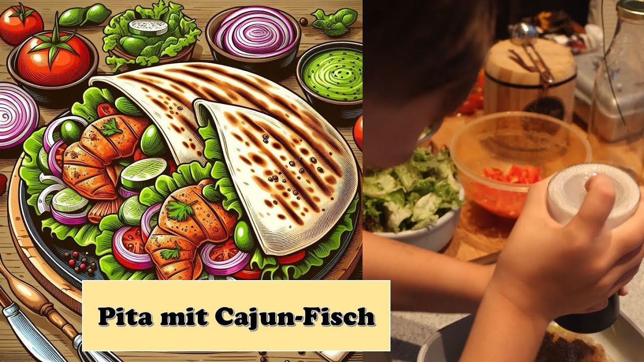Pita mit Cajun-Fisch und karamellisierten Zwiebeln