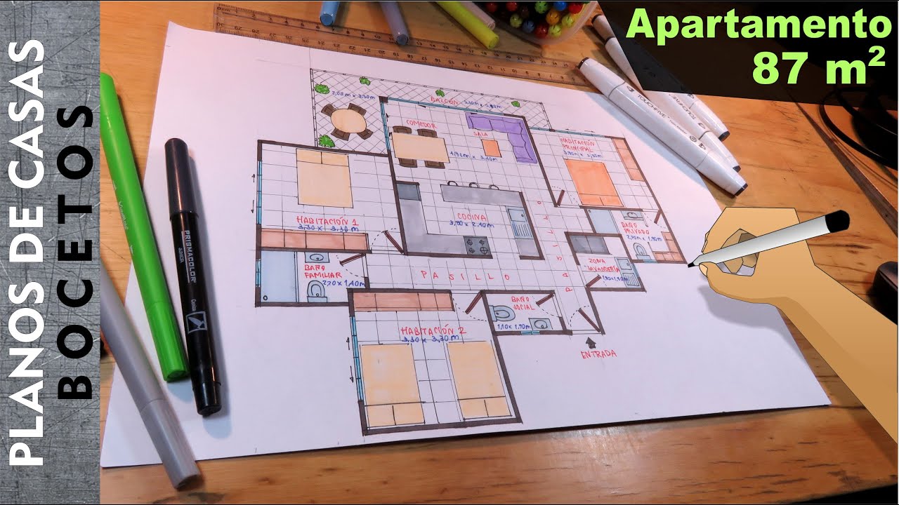 Dibuja planos de Casas 5/5 - Apartamento de 87m2 en edificio, Escala 1:50
