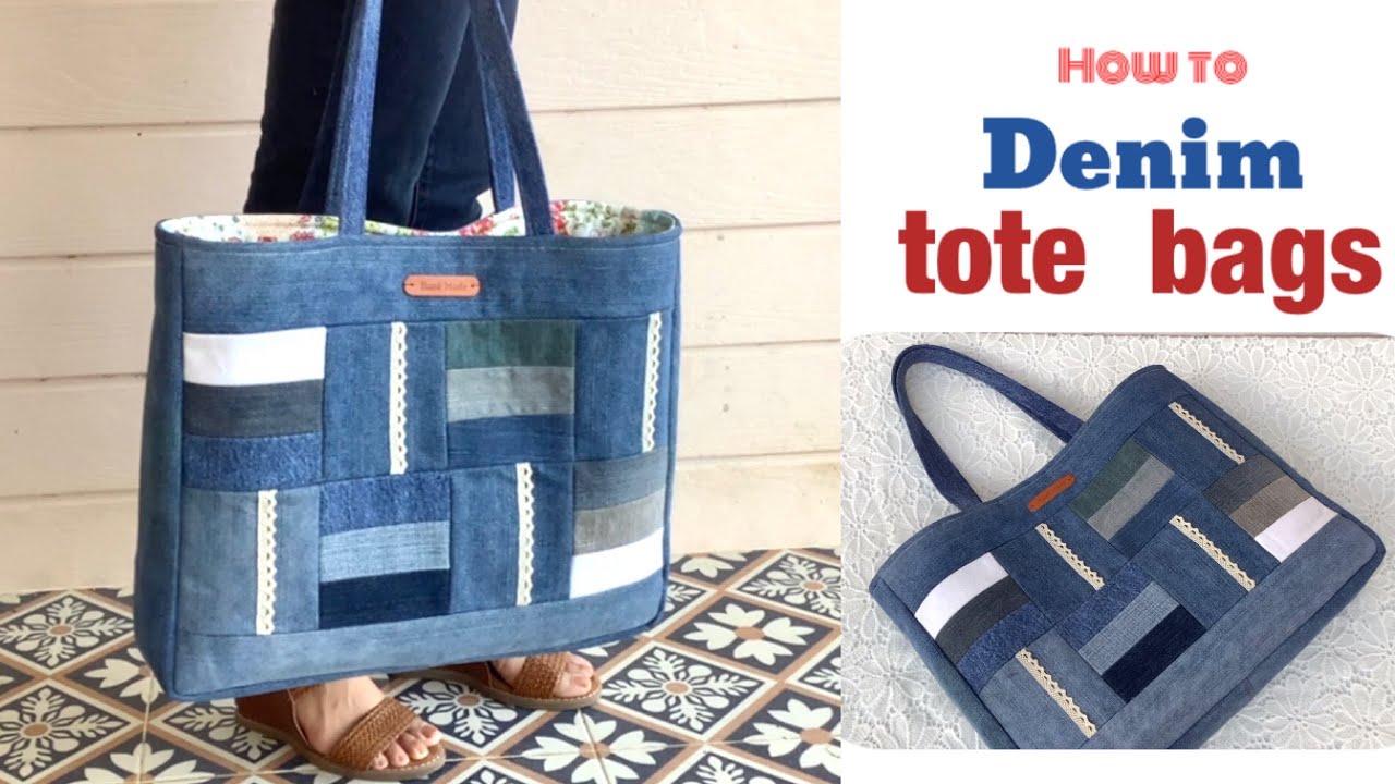 how to sew a denim tote bags tutorial, sewing diy a denim tote bags pattern, diy denim projects